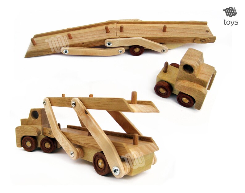 Mini Car Carrier Trailer Wood Toy Etsy