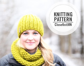 Knitting Pattern // Knit Beanie // Womens Hat Pattern PDF Toque // Easy Beginner Beanie Hat // Knit Toque