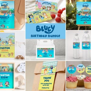 Bluey Pool-Party-Paket, Bluey Pool-Partydekoration, Bluey Einladung Bundle für Mädchen, Bluey Party Banner, Bluey Leckerei Bundle