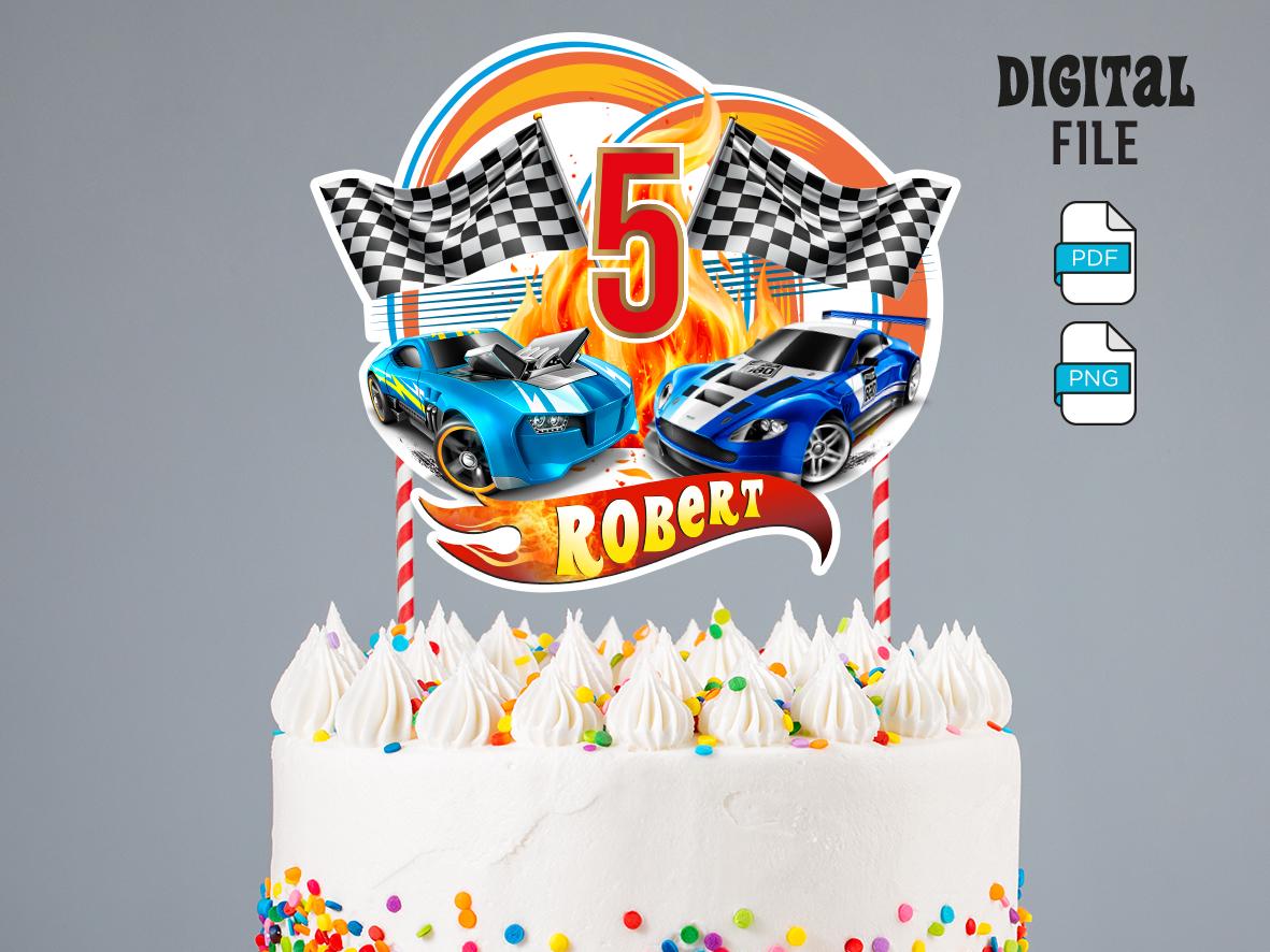 Candeline Compleanno A Tema Hot Wheels - Torta Decorazione 3D Per Festa Di 4 Anni, Ragazzo, Colore Vivace