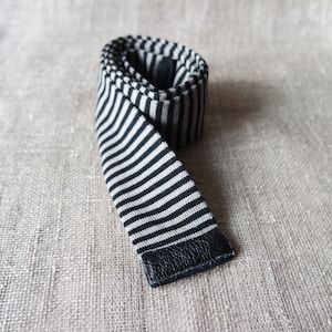 Vintage Stylish Striped Necktie Black and Gray Striped Knitted Necktie 1980s