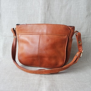 Vintage Damen Cognac Braun Tasche Handtasche Leder Top Henkel Tasche Cognac Braun Geldbörse