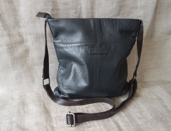 blue leather shoulder bag