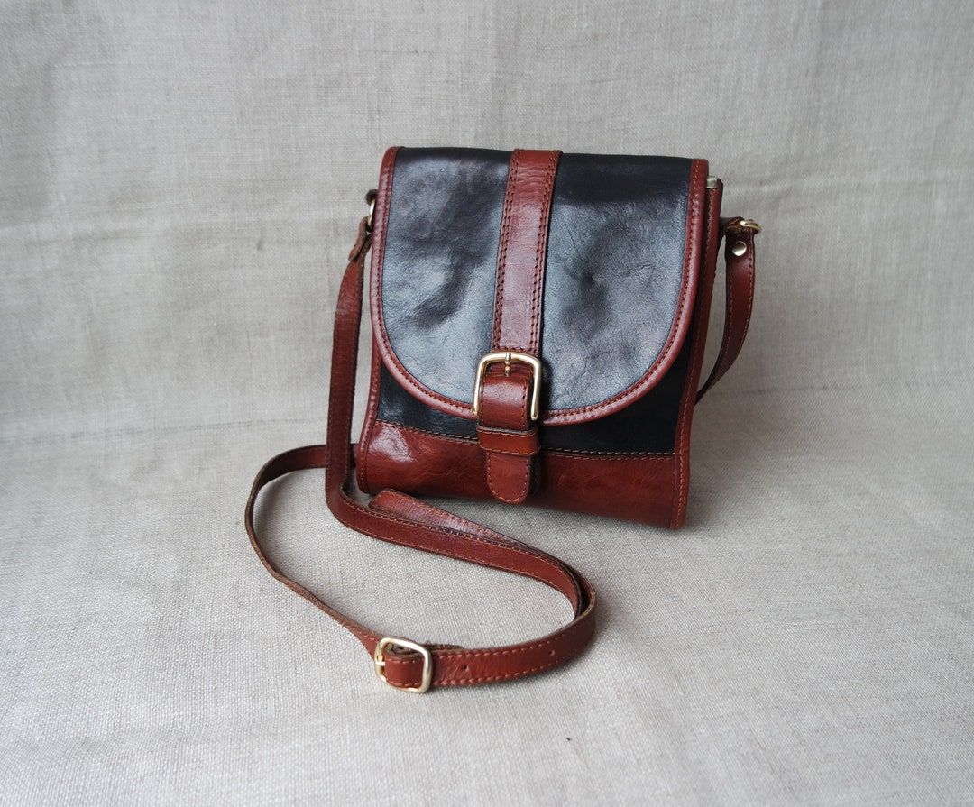 Black Unisex Leather Crossbody Brown Leather Shoulder Bag Etsy