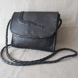 Vintage Women&#39;s Black Leather Bag Crossbody Bag Shoulder Bag Black Leather Purse