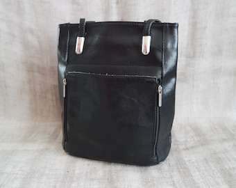 Vintage leren zwarte rugzak schoudertas zwarte rugzak jaren 90