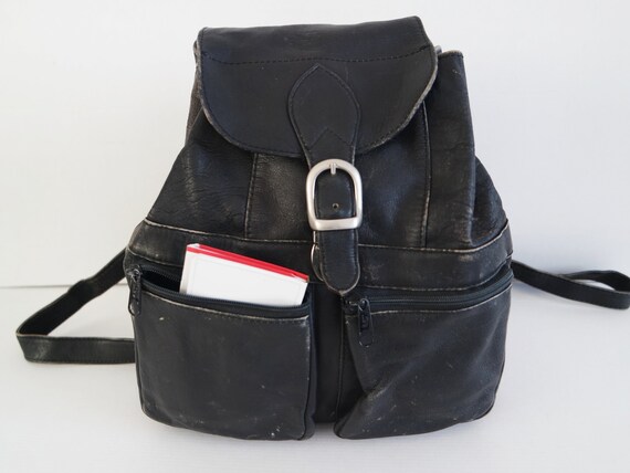 etsy black leather backpack