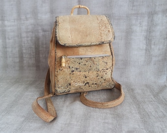 Vintage Stylish Brown  Faux Leather Backpack Vegan Light Brown  Rucksack