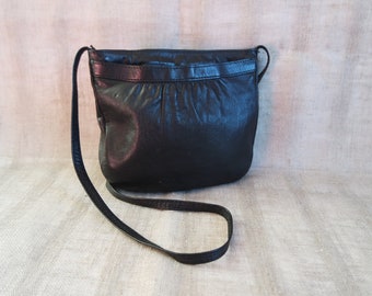 Vintage Black Leather Shoulder Bag Crossbody Bag Black Leather Purse