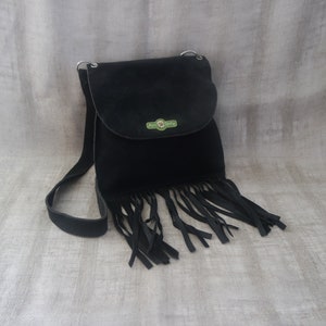 Vintage Women's Black Suede Crossbody Bag Shoulder Bag Black Suede Purse Festival Bag