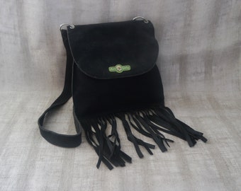 Women's Black Suede Crossbody Bag Black Leather Shoulder Bag Black Suede Purse Festival Bag