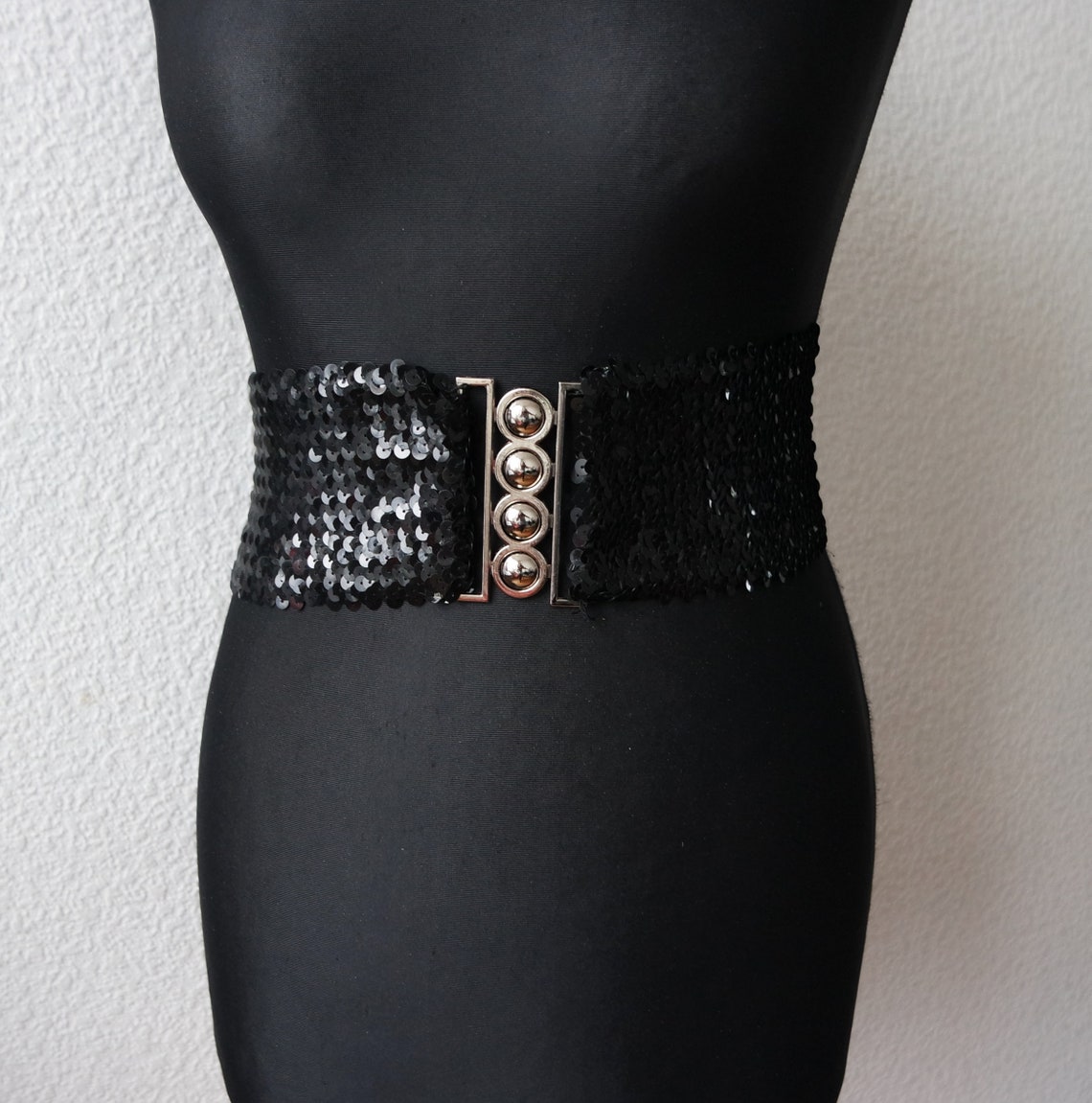 Vintage Women's Back Glitter Belt Black Elastic Belt Etsy