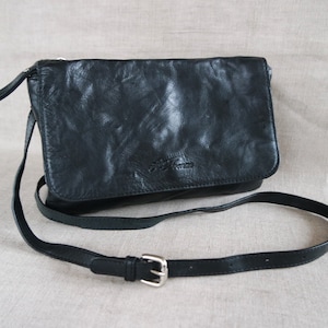 Vintage Women&#39;s Black Leather Shoulder Bag Crossbody Bag Black Leather Purse