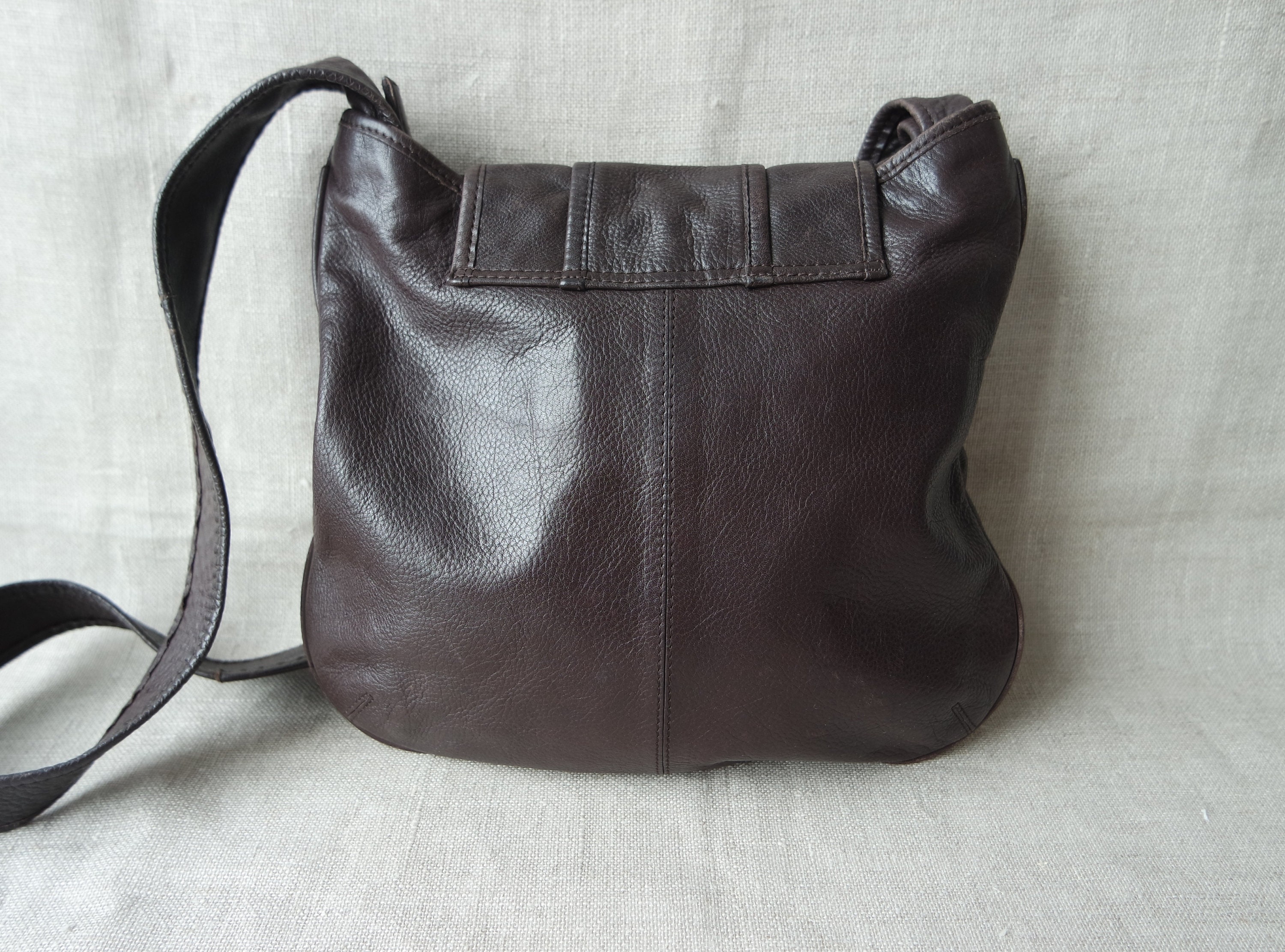 Vintage Brown Leather Bag Dark Brown Shoulder Bag Crossbody Etsy