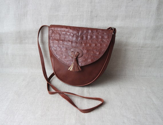 Borsa A Tracolla Donna CAITINA In Pelle Vegana - Design Retrò Con 2 Cinghie Regolabili - Marrone