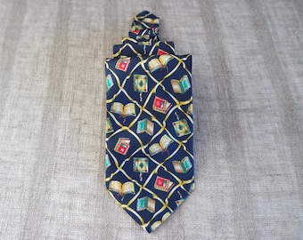 Men's Classic Style Silk Necktie Dark Blue Tie Book Writer Print Necktie