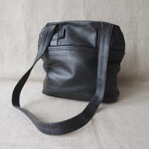Vintage Women&#39;s Black Bag Leather Top Handle Bag Shoulder Bag Leather Purse