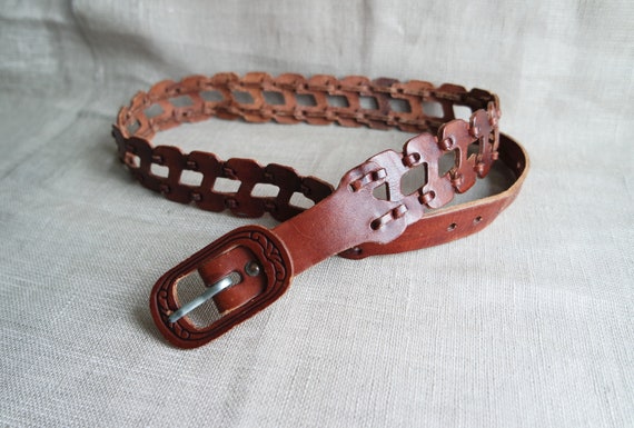 Vintage Brown Leather Belt Braided Plaited Belt Waist Unisex  display picture 1