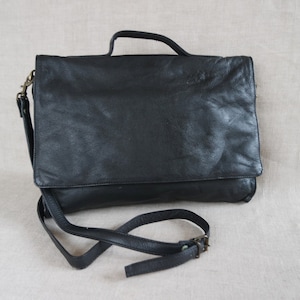 vintage Porte-documents en similicuir noir Sac à bandoulière en cuir végétalien Cartable Besace