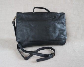 Black Faux Leather Briefcase Vegan Leather Shoulder Bag  Satchel Bag Messenger Bag