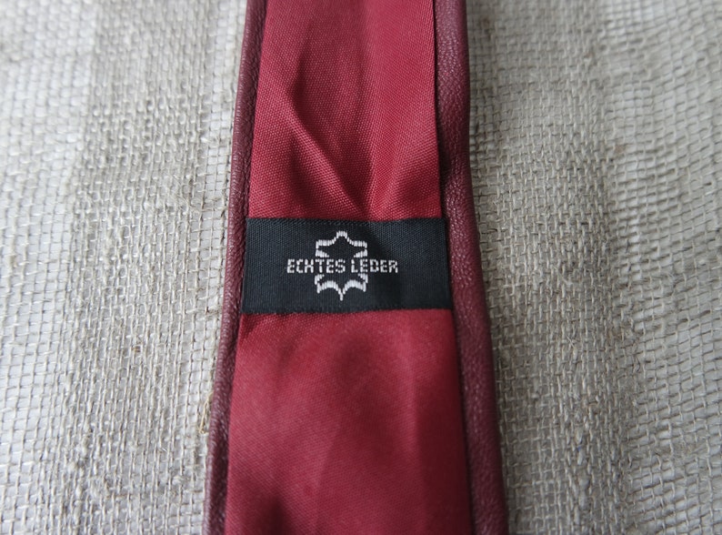 Vintage Cherry Red Leather Skinny Necktie Leather Narrow Tie 1980s