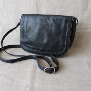 Vintage Women&#39;s Black Leather Shoulder Bag Crossbody Bag Black Leather Purse