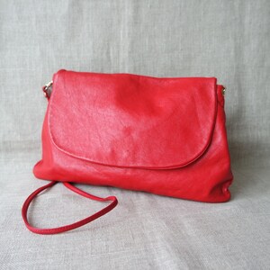 Vintage Damen Rote Ledertasche Rote Umhängetasche Rote Leder Geldbörse Made in Italy