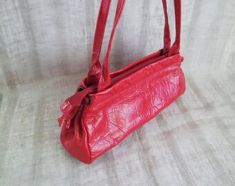 Vintage Red Stylish Handbag  Red Leather Top Handle Bag Red Purse