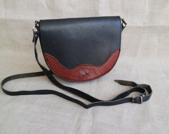 Vintage Black Leather Crossbody Bag Black Leather Shoulder Bag Black Purse Saddle Bag