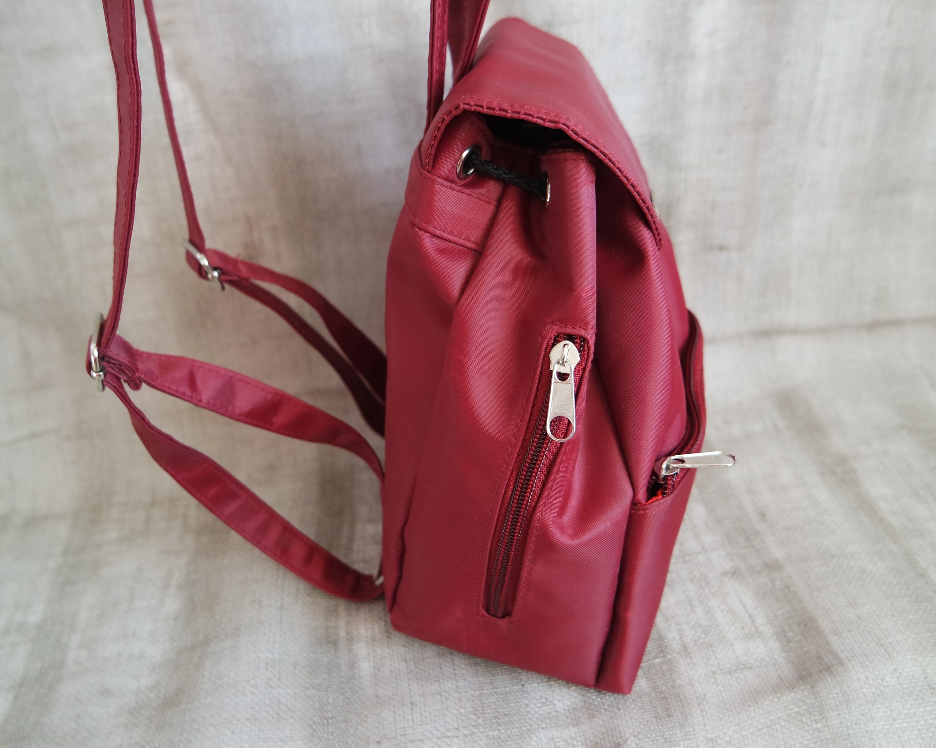 Vintage Red Backpack Pale Red Nylon Backpack Drawstring Backpack Pale ...