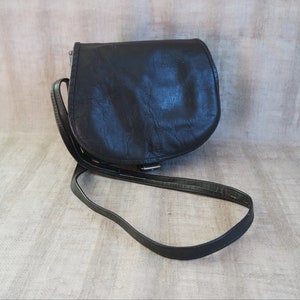 Vintage Black Leather  Shoulder Bag Crossbody Bag Black Saddle Black Leather Purse
