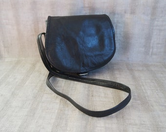 Bolso de hombro de cuero negro Bolso bandolera Monedero negro Monedero de cuero negro