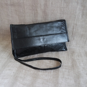 Vintage Women&#39;s Black Leather Shoulder Bag  Convertible Bag  Leather Clutch Black Purse