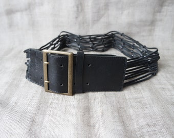 Vintage Women's Black Leather Belt Black Braided Belt Plaited Belt Waist  Belt Hips Belt