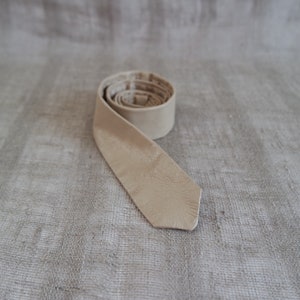 Vintage Beige Leather Necktie Skinny Necktie  Beige Leather Tie 1980s