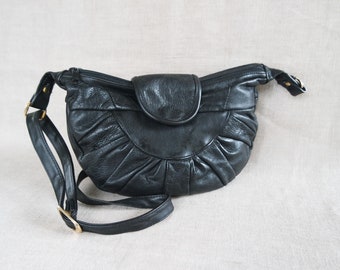 Women's Black Leather Shoulder Bag Crossbody Bag Hobo Bag Patchwork Bag Black Purse