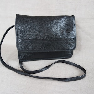 Vintage Women&#39;s Black Leather Shoulder Bag Crossbody Bag Black Leather Purse