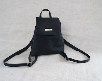 Black Nylon Backpack Small Black Rucksack Drawstring Backpack