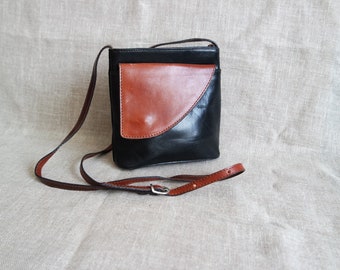 Women's Black Leather Crossbody Bag Black Leather Shoulder Bag Black Purse Made in Italy