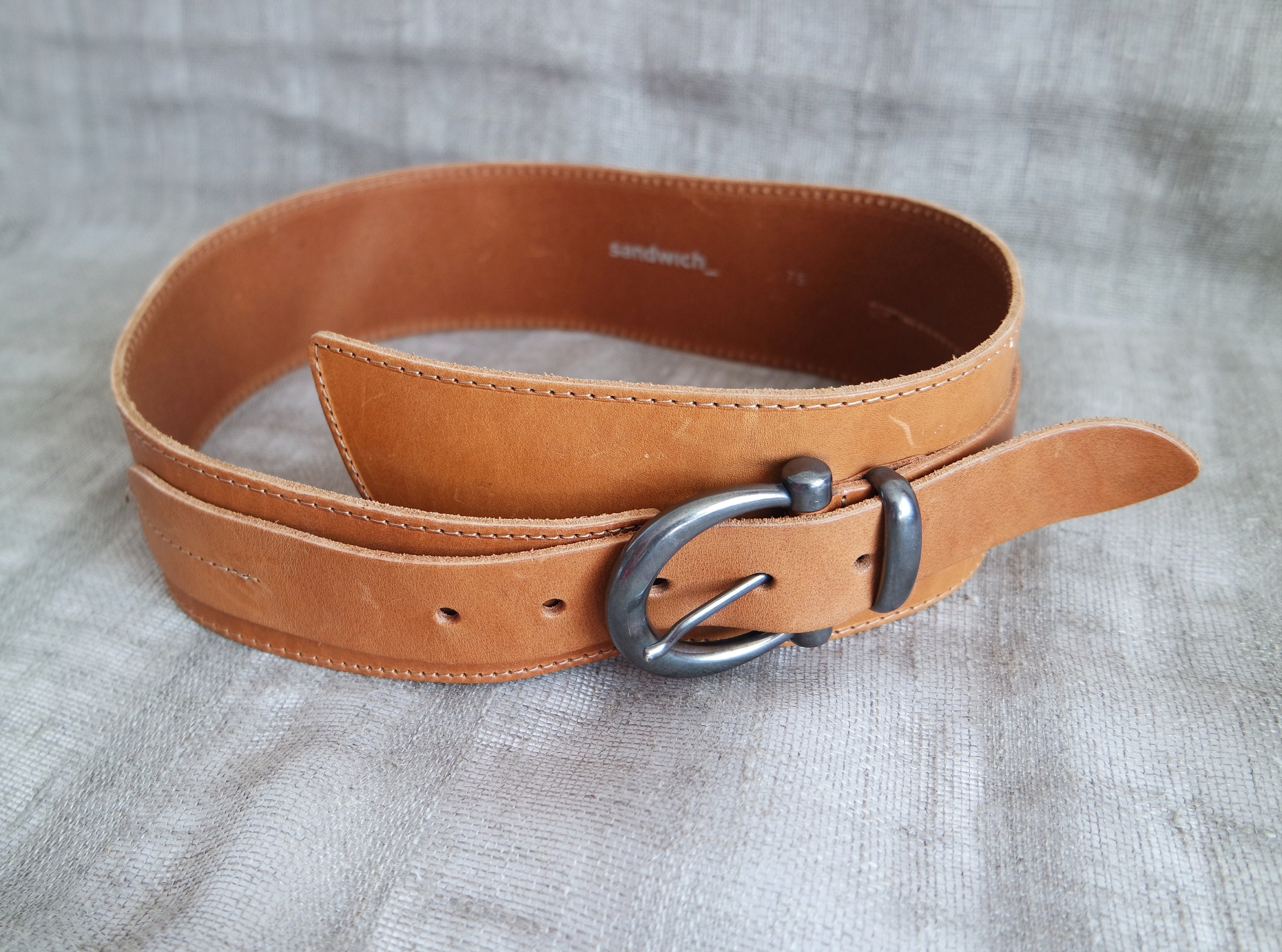 Vintage Cognac Brown Leather Wide Waist Belt Hips Belt - Etsy display picture 3