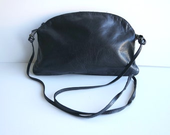 Women's Dark Blue Leather Shoulder Bag, Dark Blue Crossbody Bag, Blue Purse, 1980s