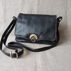 Vintage Women&#39;s Black Leather Shoulder Bag Crossbody Bag Black Leather Purse