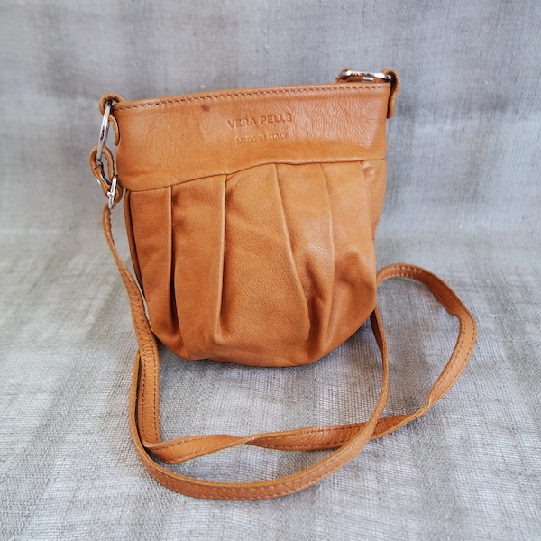 Women's Cognac Brown Leather Bag Crossbody Bag Leather Shoulder Bag Cognac Brown Purse Made in Italy