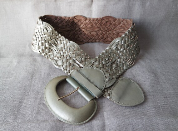Vintage Braided Wide Oval Belt  Leather Brighton Braided Leather Belt Brown Woven Size Large 34 Oval  main image 4