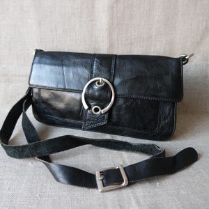 Vintage Women&#39;s Black Leather Shoulder Bag Crossbody Bag Black Leather Purse