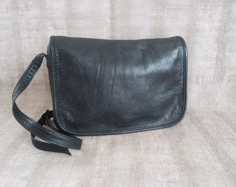 Black Leather Messenger Bag Pale Black Crossbody Bag Shoulder Bag Black Purse