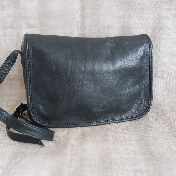 Black Leather Messenger Bag Pale Black Crossbody Bag Shoulder Bag Black Purse