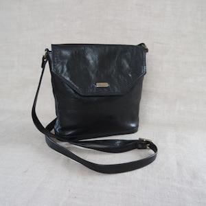 Vintage Women&#39;s Black Leather Shoulder Bag Crossbody Bag Black Leather Purse