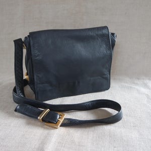 Vintage Women&#39;s Black Leather Shoulder Bag Crossbody Bag Black Leather Purse
