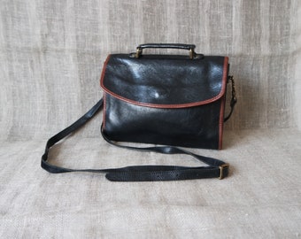 Black Leather Briefcase Black Leather Shoulder Bag  Satchel Bag